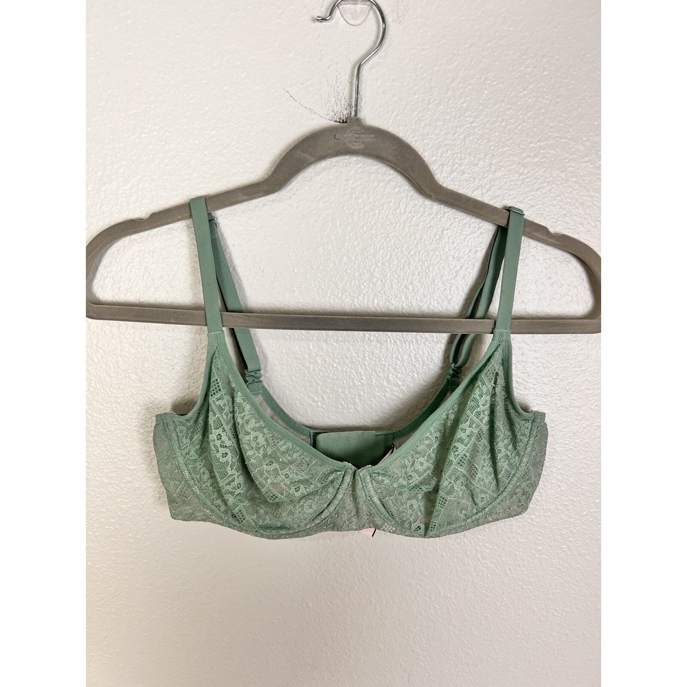 Victoria's Secret Body By Victoria Lace Unlined Demi Bra 34DD Teal Green Blue